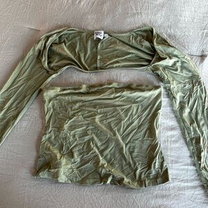 Trendy Sage Green Off-Shoulder Top